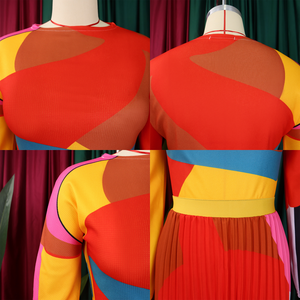 Ensemble deux pièces pour femmes D420, haut à manches longues à col rond, <span class=keywords><strong>jupe</strong></span> plissée à imprimé contrasté, ensemble <span class=keywords><strong>jupe</strong></span> deux pièces pour femmes - Product Image 5