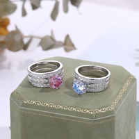 Mode de luxe 925 en argent Sterling 3 ensemble de bagues de fiançailles de mariage blanc rose bleu Moissanite pour les femmes