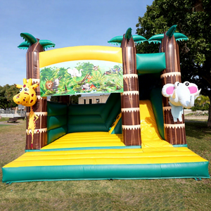 Castillo inflable comercial para niños con tobogán, parque inflable tipo safari. - Product Image 1