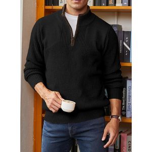2025 léger hommes décontracté à manches longues quart Zip pull col montant tricoté pull avec Logo décoration pour l'automne - Product Image 6