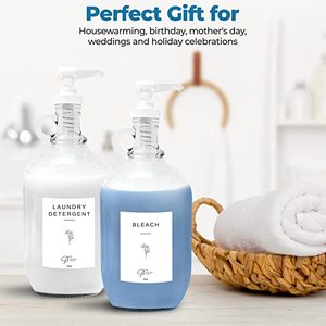 Bouteille distributrice de savon liquide pour lessive en verre transparent de grande capacité de 2 litres (67,6 oz) avec pompes pour détergent liquide et adoucissant pour tissus - Product Image 5