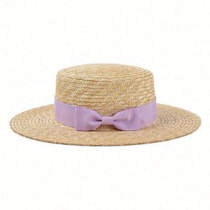 Wholesale Women's Fine Wheat <b>Straw</b> Boater <b>Hat</b> with Ribbon High Quality Outdoor Sports Casual <b>Straw</b> <b>Hats</b> - Product Image 4
