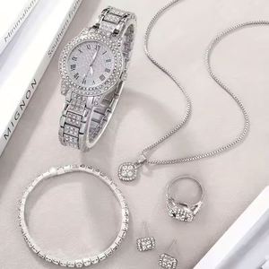 Reloj de Lujo de Cuarzo con 5 Piezas, Collar de Cristal, Aretes y Joyería para Mujer, Reloj Inteligente, Dispositivos Vestibles - Product Image 5