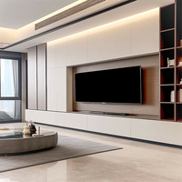 Meuble TV mural flottant en bois noir avec éclairage LED, design moderne de luxe, prix d'usine