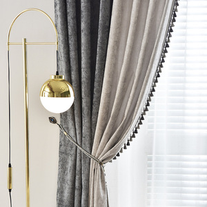 Advanced Elegent <strong>Grey</strong> Blackout <strong>Crush</strong> <strong>Velvet</strong> Tassel Trimming <strong>Curtains</strong> - Product Image 1