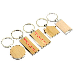 Custom Laser Engrave Wooden Keychain Rectangle Round Metal Wood Key Chain