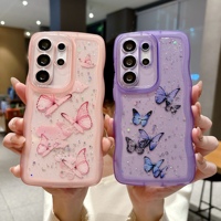 Coque de téléphone souple transparente antichoc avec étoiles et papillons en paillettes époxy pour Samsung Galaxy S26 Ultra S25 Edge S24 S23 S22 S21 Plus S25FE