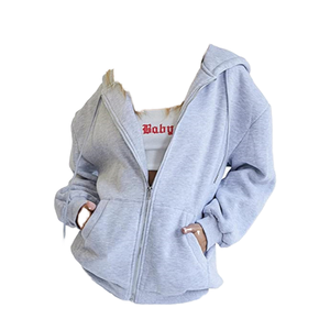 Sweat-shirt à capuche zippé décontracté pour femme, style boyfriend basique, automne-hiver, avec logo frontal, design personnalisé ODM - Product Image 2