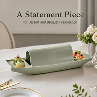 Assiette en mélamine en forme de bateau, gris mat, plat de service pour sushis, incassable, pour restaurant japonais