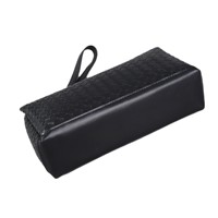 Pochette en cuir véritable noir tressé avec fermeture éclair supérieure, sangle de poignet amovible, sacs à main en cuir de vachette ciré