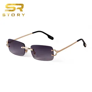 STORY T207 High Quality Vintage Frameless Rectangle Sunglasses Men Women 2021 Retro Fashion Black Small Lens Rimless Sun Glasses