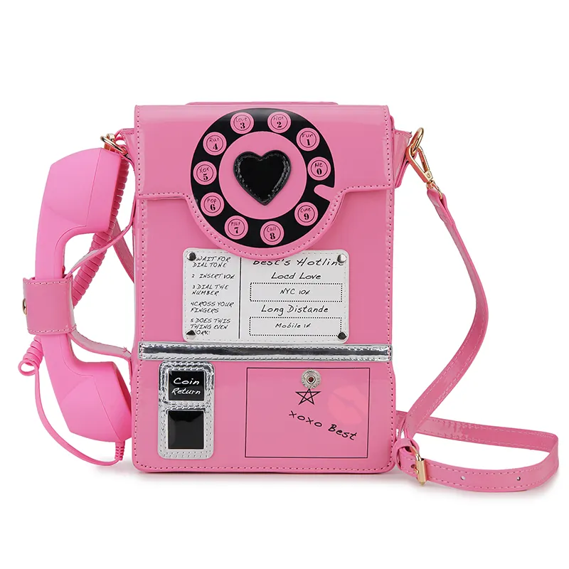 Pink telephone shaped purses and handbags for women retro phone top-handle shoulder bags crossbody bag fashion female totes new