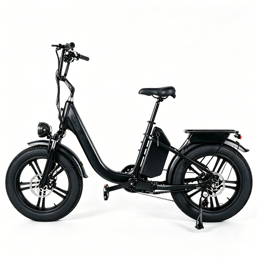 Bicicleta eléctrica negra sin cestas