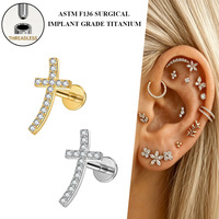Freya ASTM F136 Titane Zircon Tragus Threadless Push Pin Labret Stud Helix Earrings Body Piercing Jewelry Wholesale