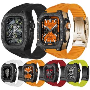 Eraysun modifica di lusso anello in fibra di carbonio inferiore + custodia in titanio + Fluororubber cinturino per orologio <span class=keywords><strong>Apple</strong></span> <span class=keywords><strong>Watch</strong></span> Ultra <span class=keywords><strong>49mm</strong></span> - Product Image 1