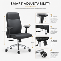 Chaise de bureau exécutive ergonomique moderne en cuir PU, hauteur réglable, base pivotante en acier, fonction d'inclinaison, pour bureau à domicile