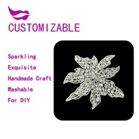 Grande applique florale en strass transparent pour manteau et sac, accessoire DIY, patch brodé fait main en strass, pièce maîtresse