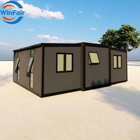Maison conteneur modulaire pliable et extensible WinFair 4H à assemblage rapide de 20 pieds avec mur en verre pour 2/3 chambres