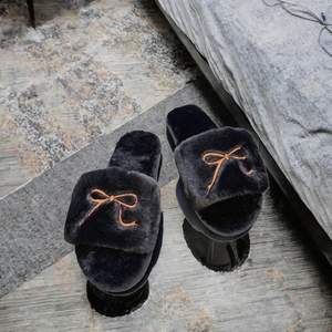 Pantuflas de Casa con Lazo de Piel Sintética, Suela Gruesa Antideslizante, Zapatillas de Interior Afelpadas - Product Image 2