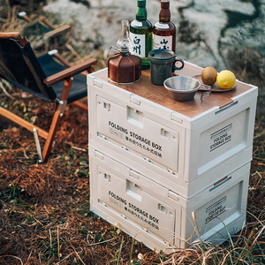 Caja de Almacenamiento Plegable Portátil para Camping con Tapa de Madera, Organizador Multifuncional para Maletero de Auto, para Glamping al Aire Libre - Product Image 5
