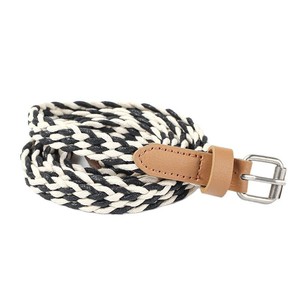 Ceinture en coton et lin pour femme, 80-105 cm, élastique, tissée, avec boucle à ardillon, décontractée, pour étudiante, noire et blanche, tricotée - Product Image 4