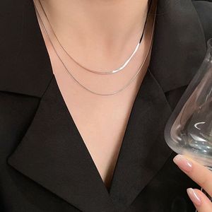 Collar de cadena de serpiente de doble capa de plata de ley S925 para mujer, joyería fina minimalista de diseño geométrico para uso diario - Product Image 3