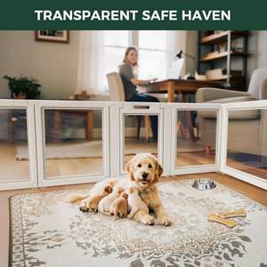Kandang Anjing FXW AuraSpace Akrilik Ramah Lingkungan untuk Dalam & Luar Ruangan, untuk Anak Anjing & Anjing Kecil, 24 Inci, 8 Panel, Penutup Kancing Solid, Putih - Product Image 4