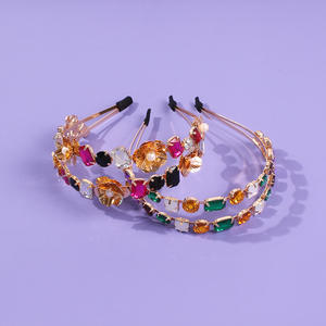 HOVANCI الأزياء خمر الباروك طوق شعر مرصع باللآلئ بلينغ متعدد الألوان زهرة الكريستال حجر الراين عقال لحفل الزفاف - Product Image 6