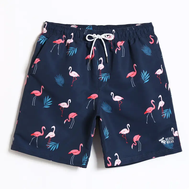 Groothandel 2019 4 Way Stretch Plus Size Dames Heren Badmode Beachwear Flamingo Paar Strand Shorts Private Label Boardshorts