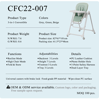 Chaise haute bébé convertible moderne en plastique Clafbebe, 0-36 mois, multifonctionnelle, réglable, pour l'alimentation, vente en gros