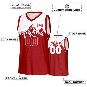 <span class=keywords><strong>Camiseta</strong></span> de <span class=keywords><strong>Baloncesto</strong></span> Unisex Personalizada al por Mayor con la Bandera de Canadá en Rojo, Sublimada, Transpirable, de Secado Rápido, sin Mangas, de Malla, para Entrenamiento - Product Image 2