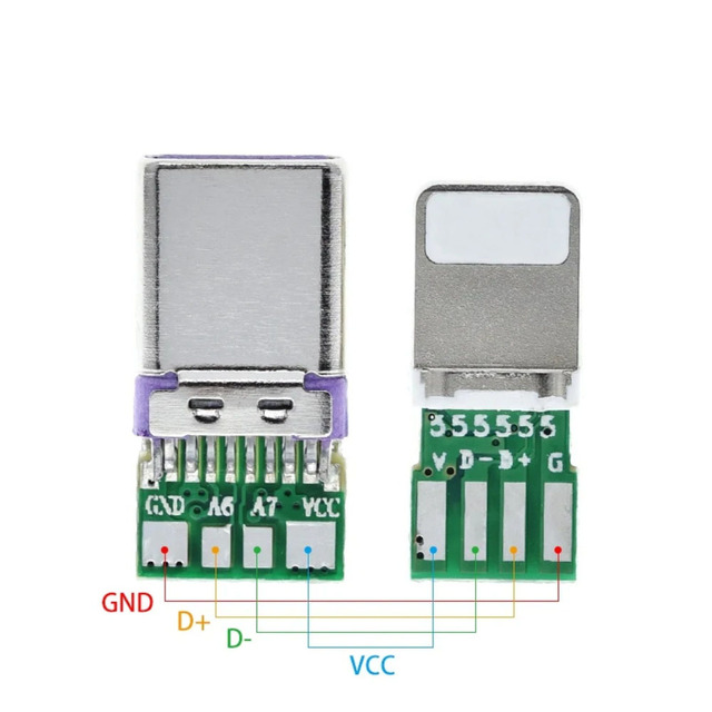 DC5V 2.5A Type-C Male USB Connector With 4Pin PCB To Lightning 8Pin USB With 4Pin PCB For   Data Charge Cable DIY
