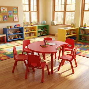 Juego de Mesa y Silla Infantil con Forma de Arco Lunar, Altura Ajustable, Tablero Ignífugo, Diseño Moderno, para Sala de Estar o Parque - Product Image 1