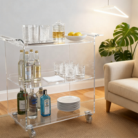 Chariot de service moderne en acrylique transparent à 4 roues et 3 étagères pour hôtel, bar, cuisine, salle à manger, salon - Mobilier commercial