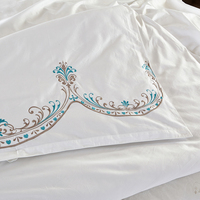 Ensemble de couvertures de lit brodées en coton pour hôtel Ensemble de literie de luxe blanc