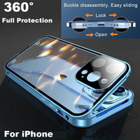 Étui de téléphone à écran en verre trempé HD antichoc en alliage d'aluminium de luxe pour iPhone 12 11 13 15 ProMax 14 Plus 13 Pro 15 MPC04
