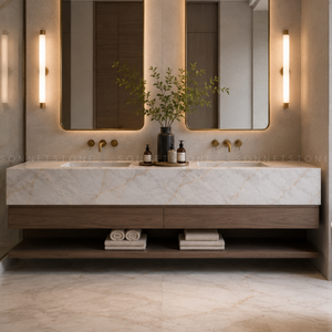 Quartzite cristallin rétroéclairé blanc avec veinage doré et transmission lumineuse exceptionnelle pour un intérieur de style bijou - Product Image 2