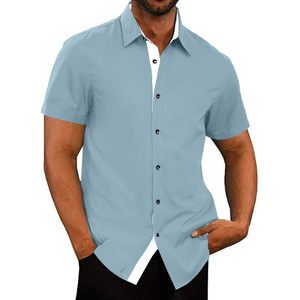Jmierr Áo sơ mi nam cổ điển thường ngày nút xuống <span class=keywords><strong>chambray</strong></span> lanh áo sơ mi không nhăn ngắn tay áo đơn ngực đóng cửa kích thước 3XL - Product Image 6