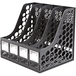 Qixin File Rack 4 Column <b>Blue</b> Plastic Office Organizer Standing Type File <b>Storage</b> <b>Box</b> Desktop Organizer - Product Image 3