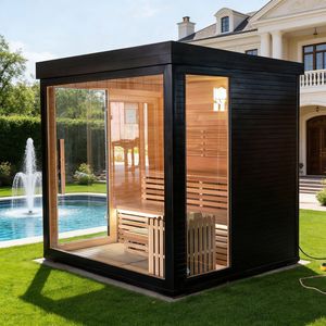 Sauna de jardin moderne de haute qualité pour 4 personnes, en bois massif de cèdre rouge, avec fenêtres à transom et panneau de commande informatique - Product Image 1
