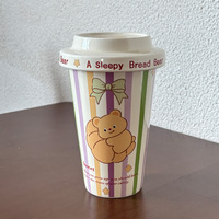 Mug de voyage en céramique hautement esthétique avec couvercle, motif ours en peluche mignon, compatible micro-ondes pour café chaud/froid et thé au lait