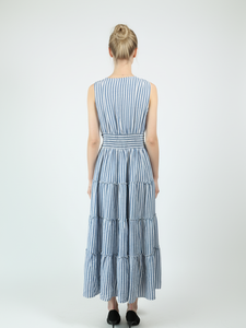 Sleeveless V-neck elegant layered ruffled stripes casual daily dress daily all-match can be worn outside - Product Image 4