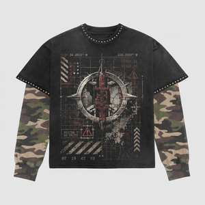 เสื้อยืดคัสตอม 300Gsm ลายพิมพ์กราฟิกแขนลายพรางสองชั้น ทรงบ็อกซี่ สไตล์สตรีทแวร์ ผู้ชาย ลุคเท่ๆ  ผ่านกระบวนการ Acid Wash - Product Image 1