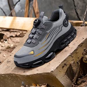 Chaussures de sécurité pour hommes avec boucle rotative durable, antidérapantes, baskets de travail avec embout en acier et semelle intérieure en PU, design respirant et anti-perforation - Product Image 4