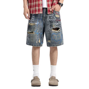 Pantalones Cortos Vaqueros Rotos Holgados para Hombre, Estilo Urbano con Estampado de Grafiti, Fabricados a Medida por OEM, Ideales para Verano - Product Image 1