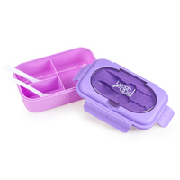 Boîte à bento sans BPA avec logo personnalisé, 3 compartiments, avec cuillère et fourchette, pour enfants, école, camping, vente en gros