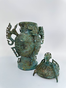 Di prima classe reliquia culturale nazionale bronzo Lei (antico vino cinese contenitore di acqua) elefante-testa orecchie bestia-maschera modelli - Product Image 6