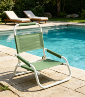 Chaise pliante portable en aluminium moderne à profil bas avec tissu en polyester pour la plage, le parc et le camping en plein air