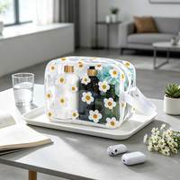 Pochette cosmétique et trousse de voyage transparente à motifs floraux avec poignée - Trousse de maquillage en PVC durable avec fermeture éclair, sac de voyage imperméable