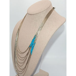 Collana a cascata a 10 fili Navajo .925 in argento Sterling e turchese - Product Image 1